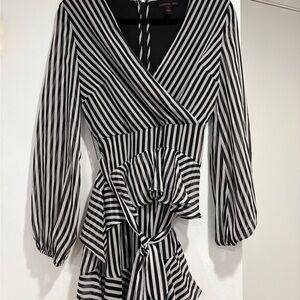 Striped Black and White Wrap Dress